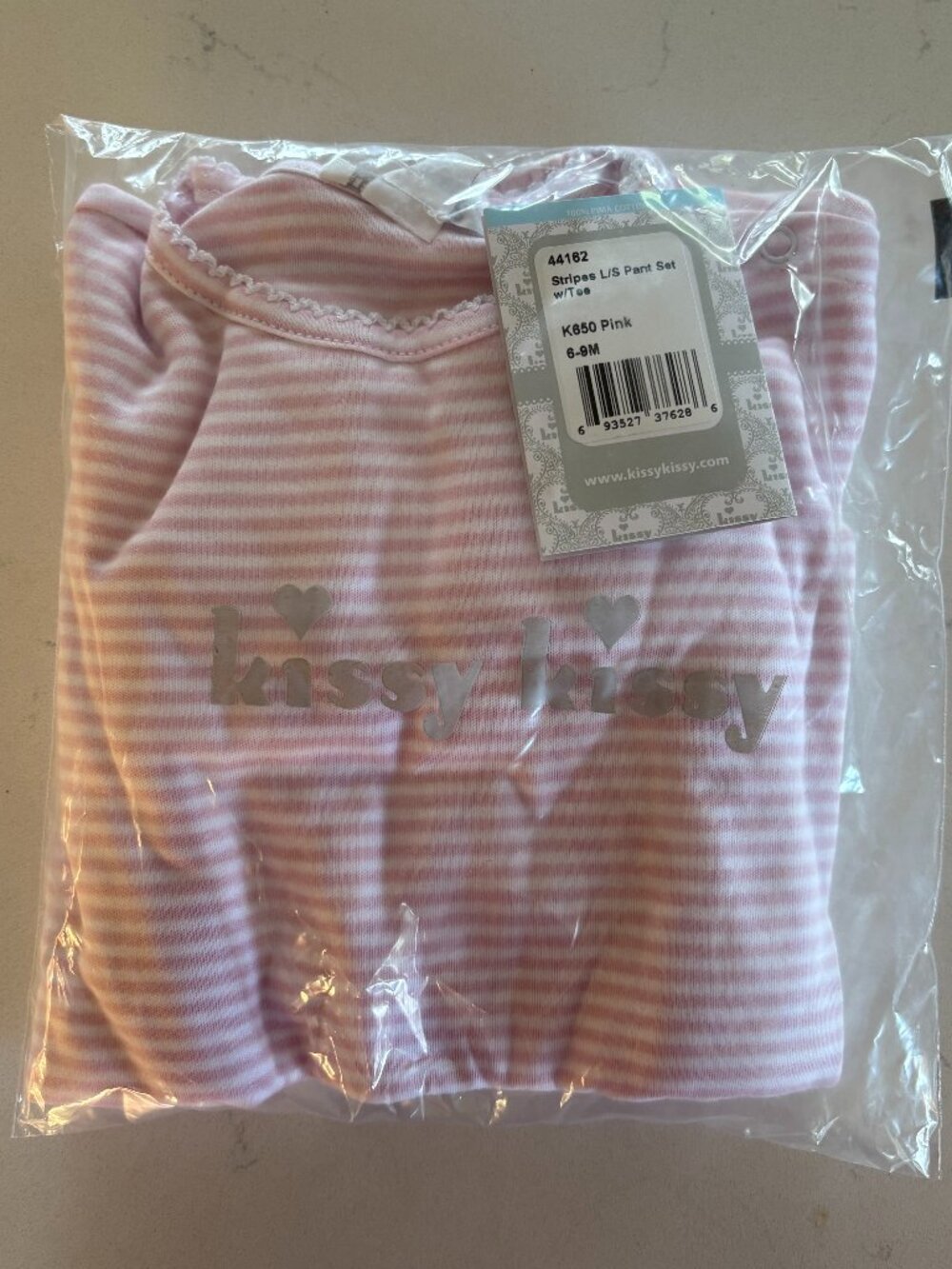 NWT Kissy Kissy Peruvian Pima Cotton Pink Stripe L/S Pant Set 6-9M
